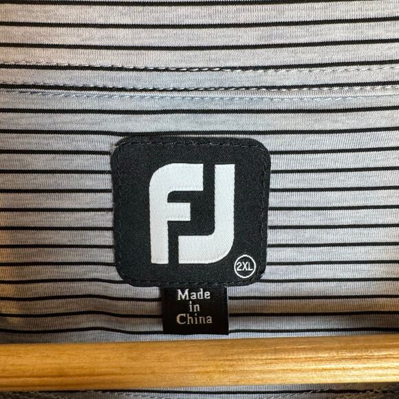 FJ Footjoy Polo Shirt Mens XXL Striped Gray Performance Wicking Golf Athletic - Picture 3 of 9